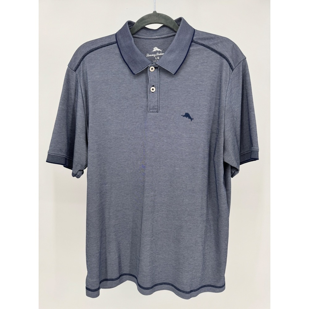 Tommy Bahama Mens Large L Blue Polo Shirt Short‎ Sleeve Embroidered Logo